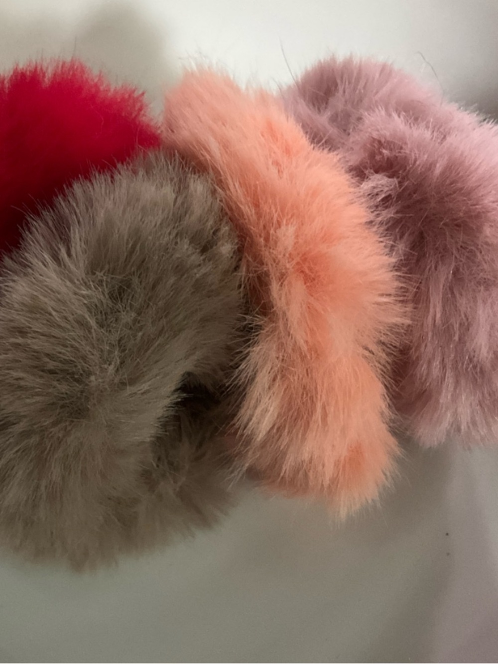 Set of 4 Fluffy Faux Fur Hair Scrunchies - Pink, Red, Taupe, Peach - Picture 6 of 7